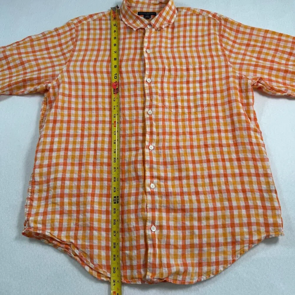 Banana republic linen orange gingham button up shirt Mens size large